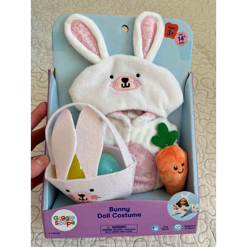 Giggle Scape Bunny Doll Costume 5 Piece Set Fits 14 Inch Dolls Easter White Pink